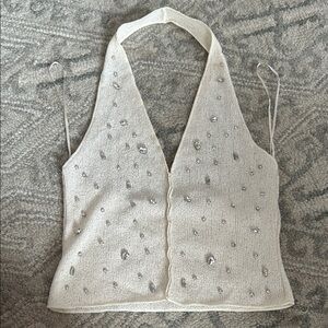 Zara Cream Embellished Halter Top